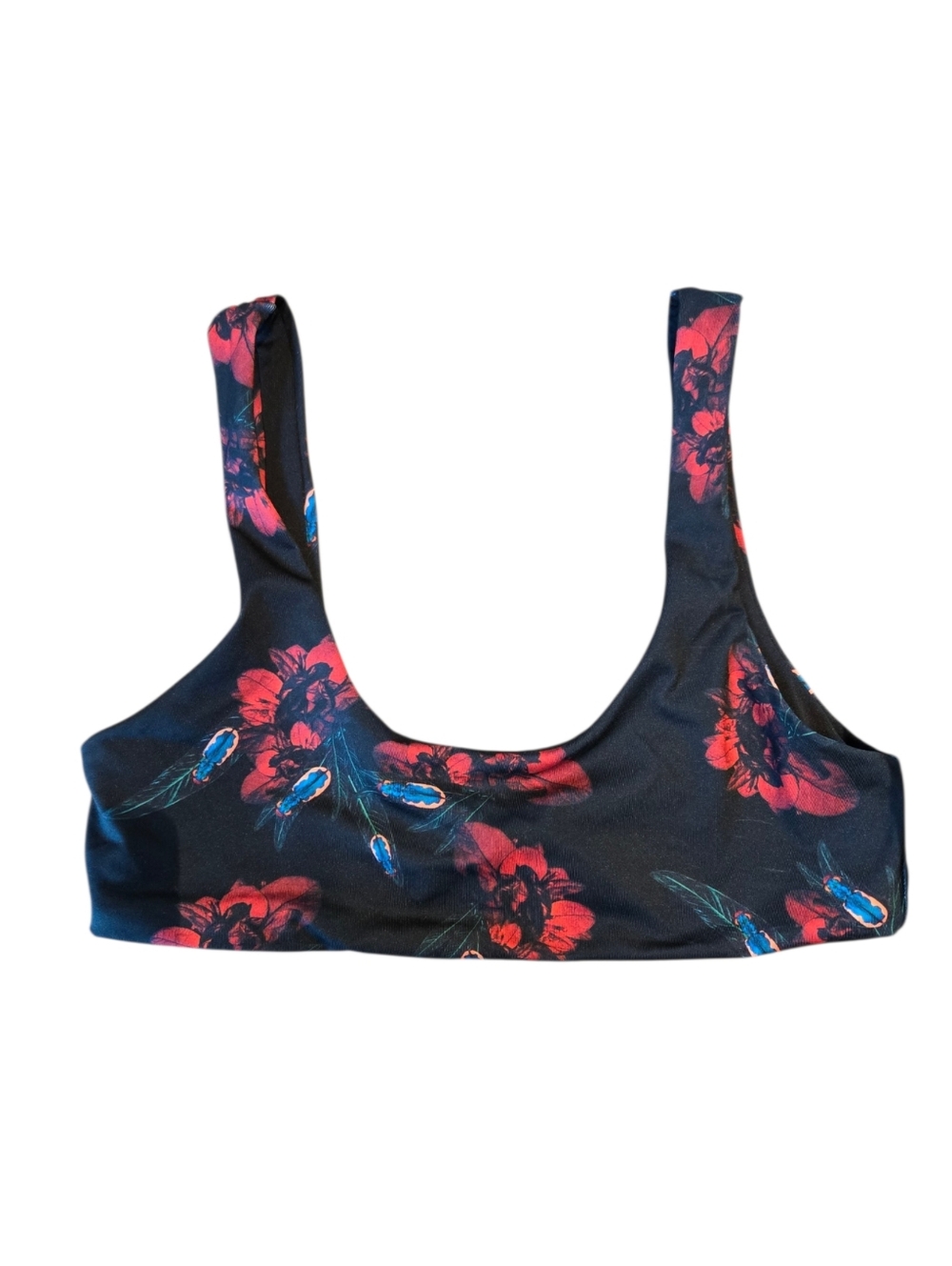 NWOT La Gotta Swim Floral Scoop Bikini Top Black Red Floral XS